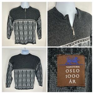 Skjaeveland of Norway Fair Isle 1/4 Zip Grandpa Sweater Likely Sz. XS 100%‎ Wool